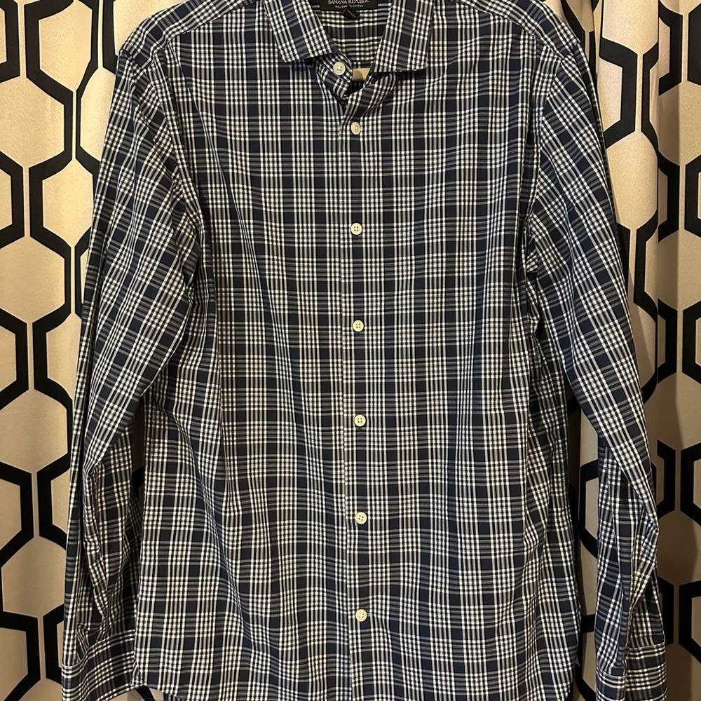 Banana Republic Navy and White Plaid Button-Down Shirt